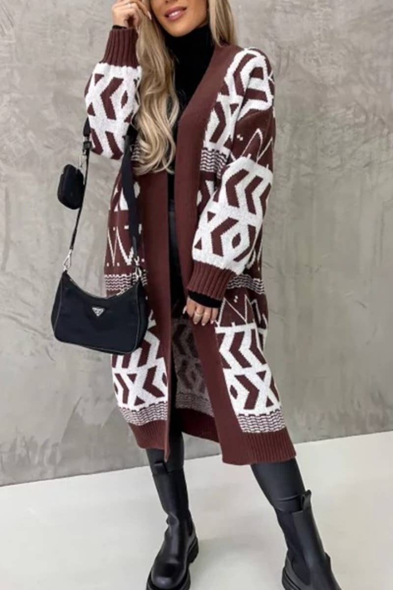 CWOCAL2183_NO-BUTTON LONG SLEEVE SWEATER CARDIGAN LONG STYLE