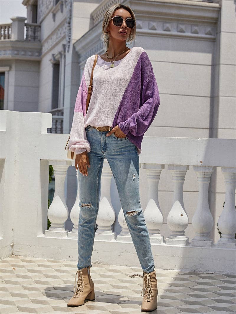 CWOSWL1422_Crew Neck Pullover Casual Sweater