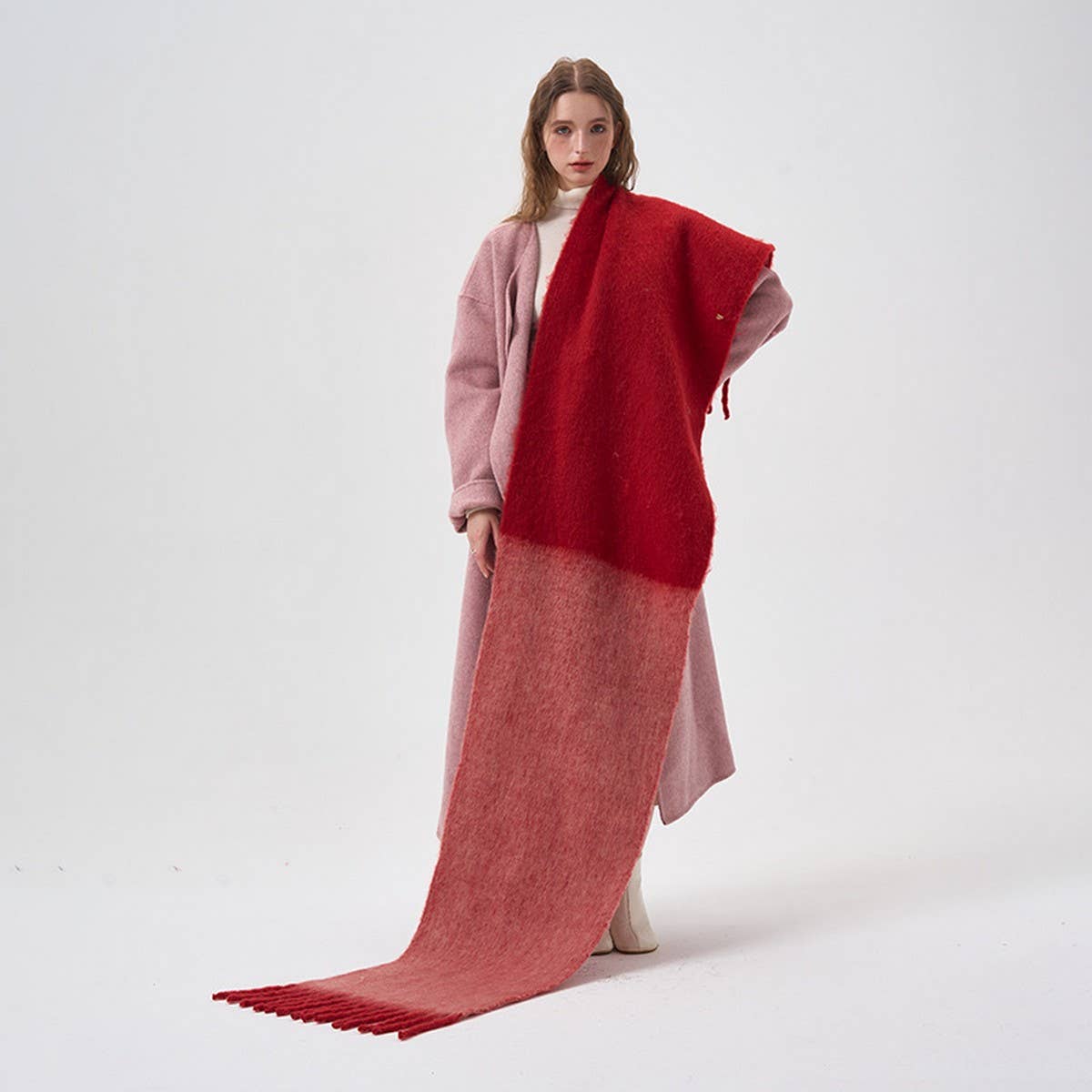 Colorblock Faux Cashmere Long Scarf for Winter