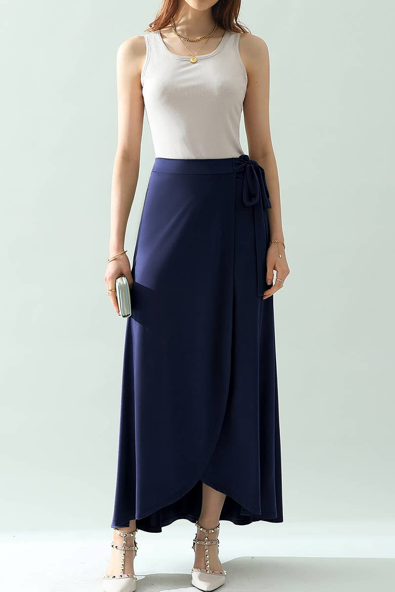 CWBLS117_High Waisted Maxi Wrap Skirts with Slit