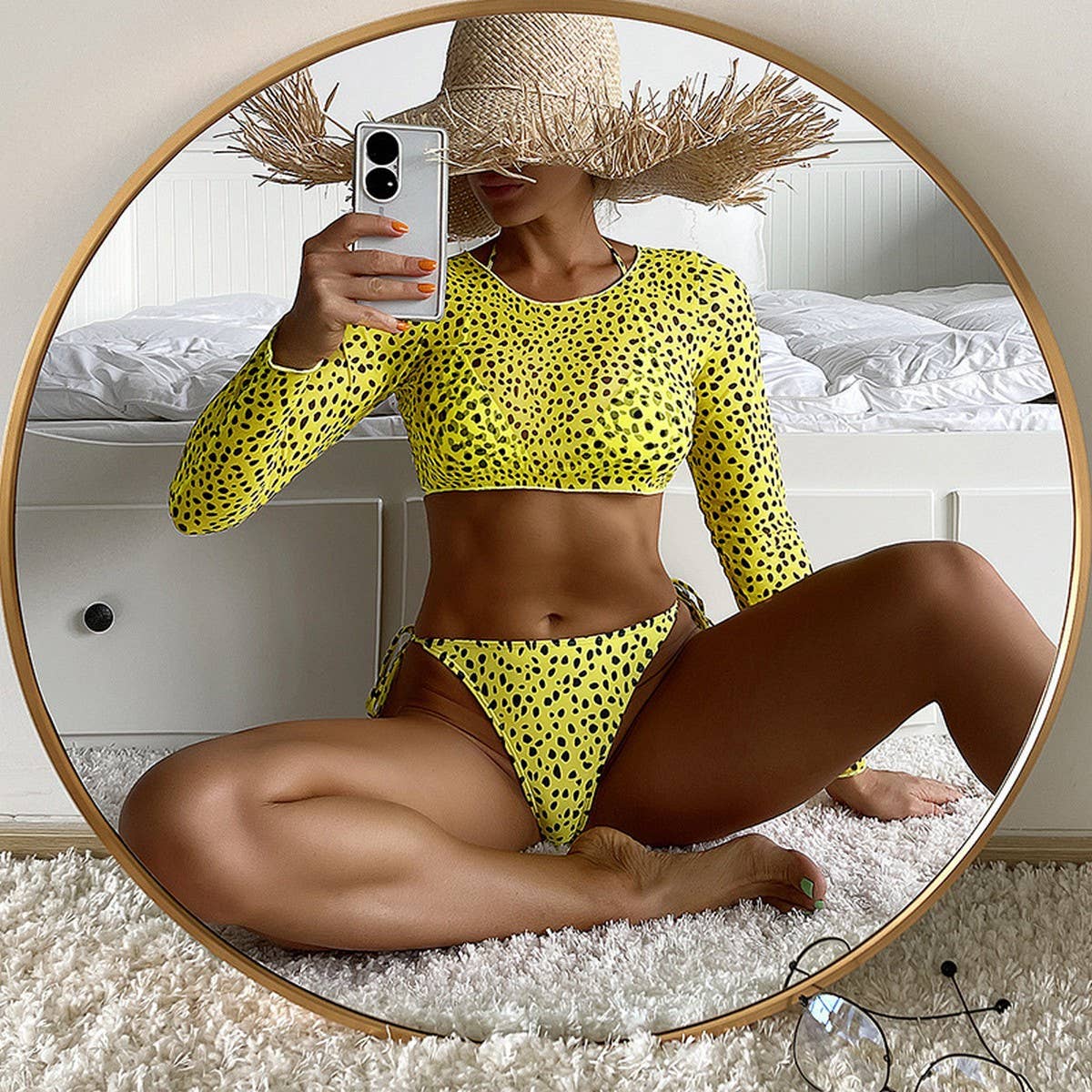 SEXY 3-PIECE TRIANGLE BIKINI SET WITH LEOPARD PRINT