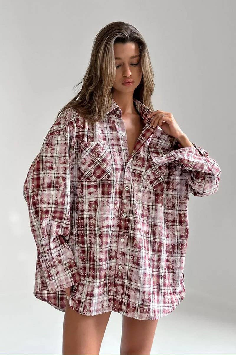 CWTBLL00582_VINTAGE DISTRESSED PLAID LONG-SLEEVED SHIRT
