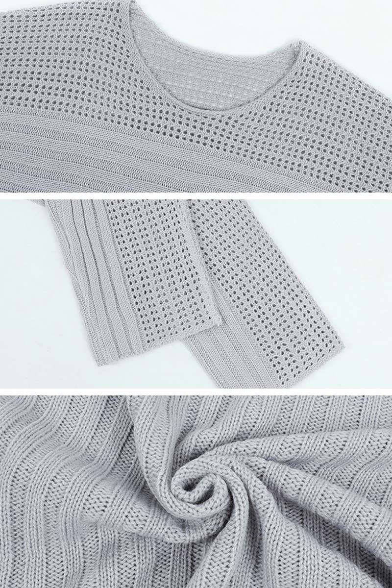 CWOSWL590 Casual Crochet Crew Neck Pullover  Sweater