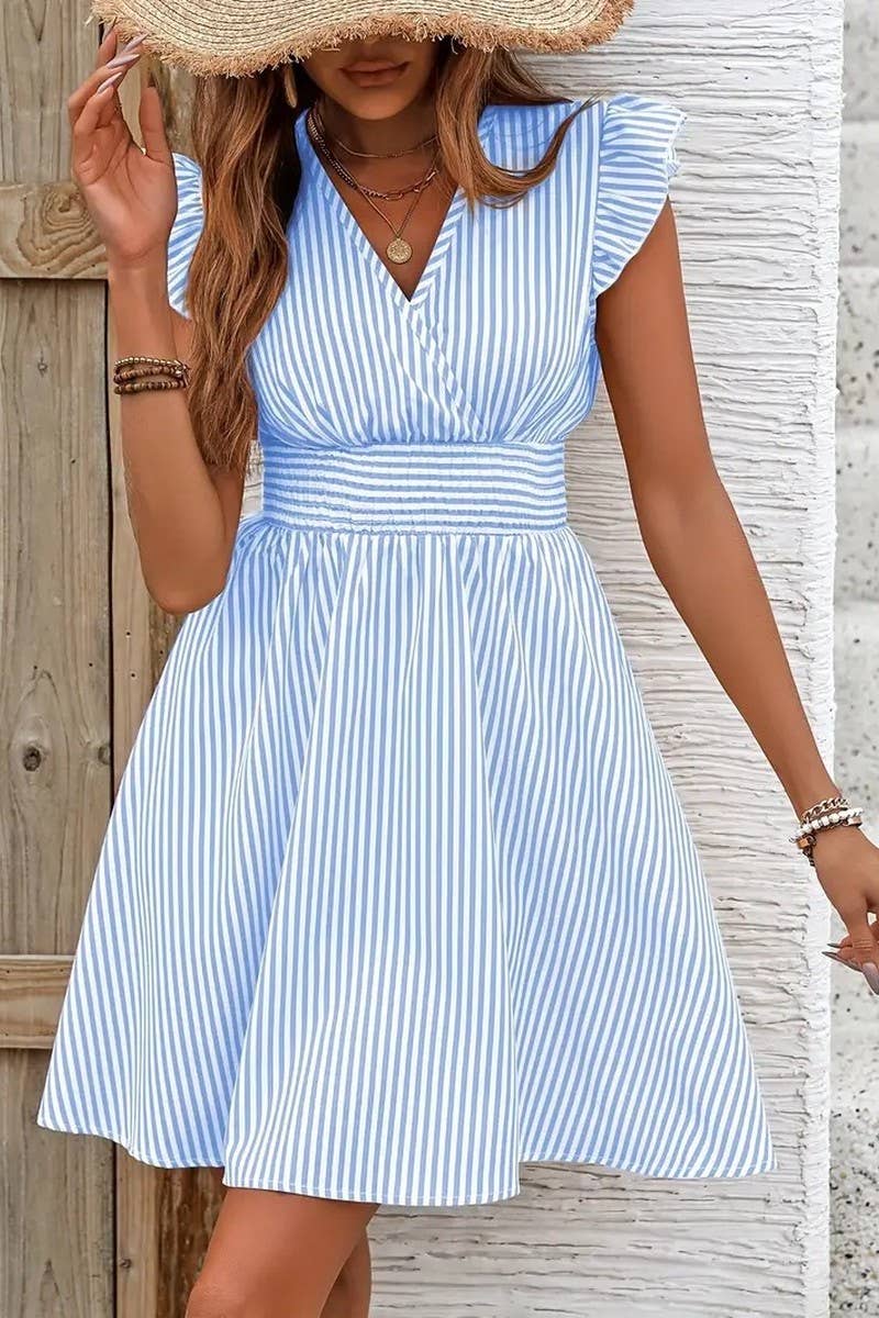 CWDSD8106_SUMMER STRIPED BUTTERFLY SLEEVE DRESS