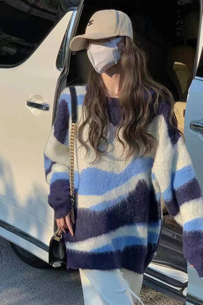 Color stripe languid is lazy loose sweaters