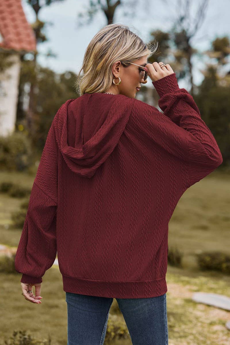 CWOHOL0476_ Casual Zip-Up Open Front Hoodie Cardigan Top