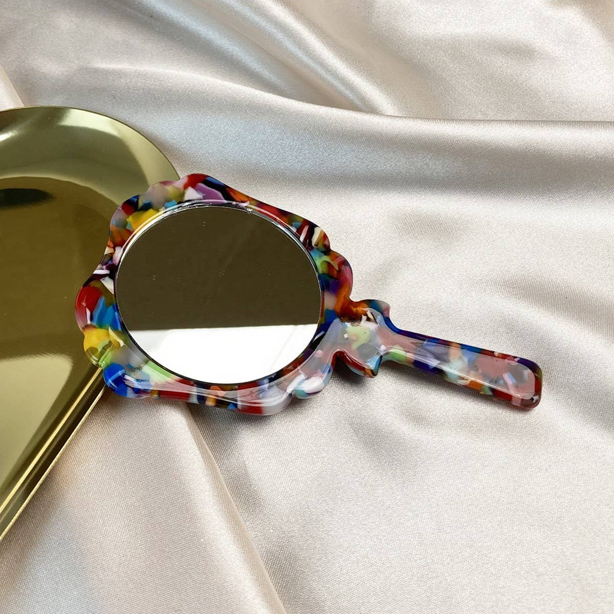 Geometric Acetate Handheld Makeup Mirror, Compact