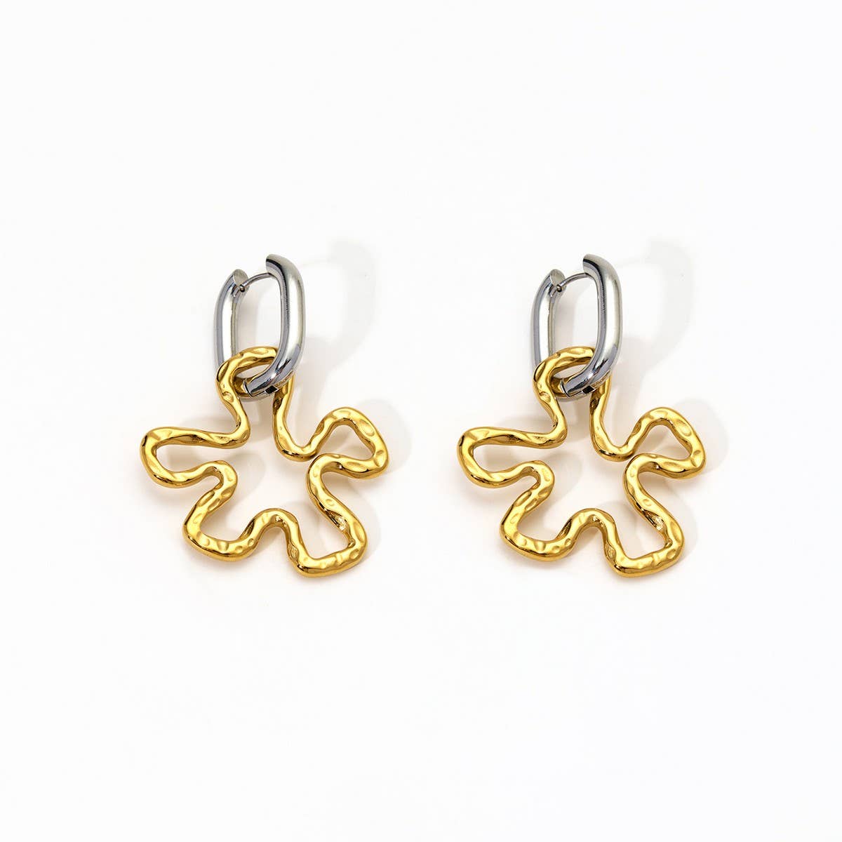 Two-Tone Gold & Silver Irregular Steel Earrings