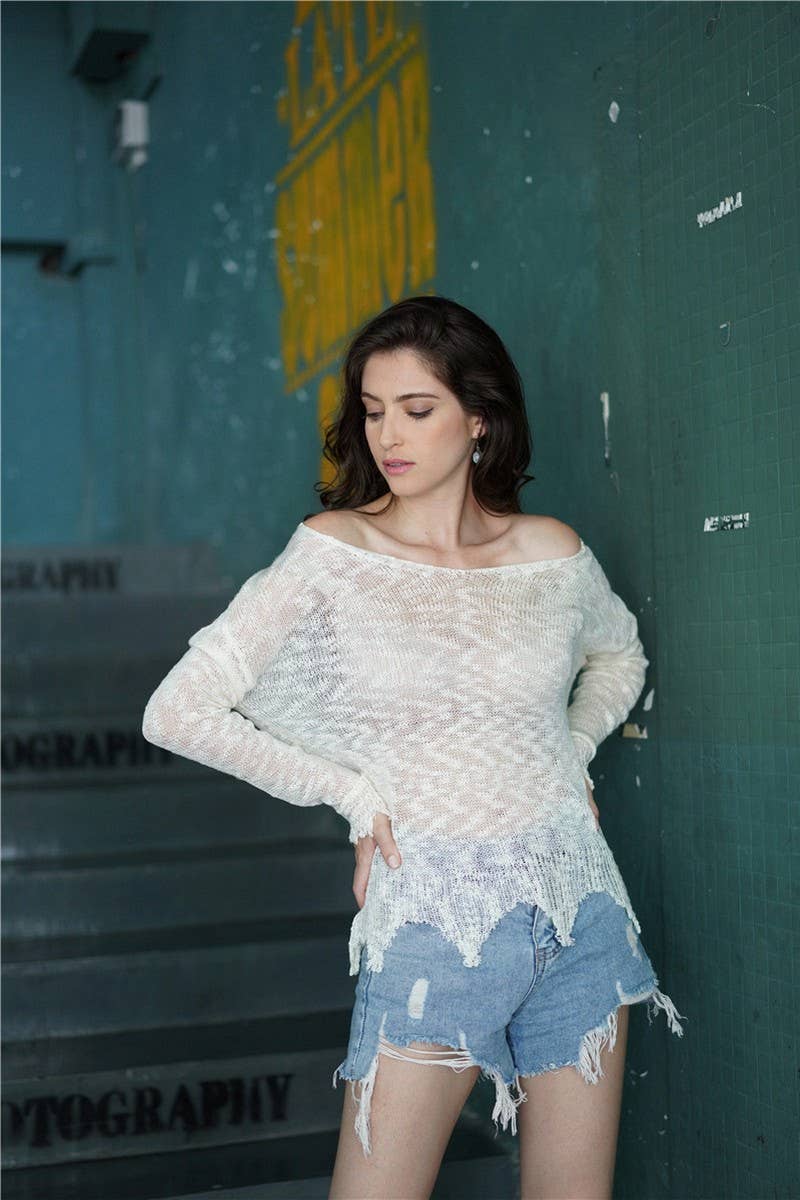 CWOSWL2033_V-Neck Long Sleeve Knit Pullover Top