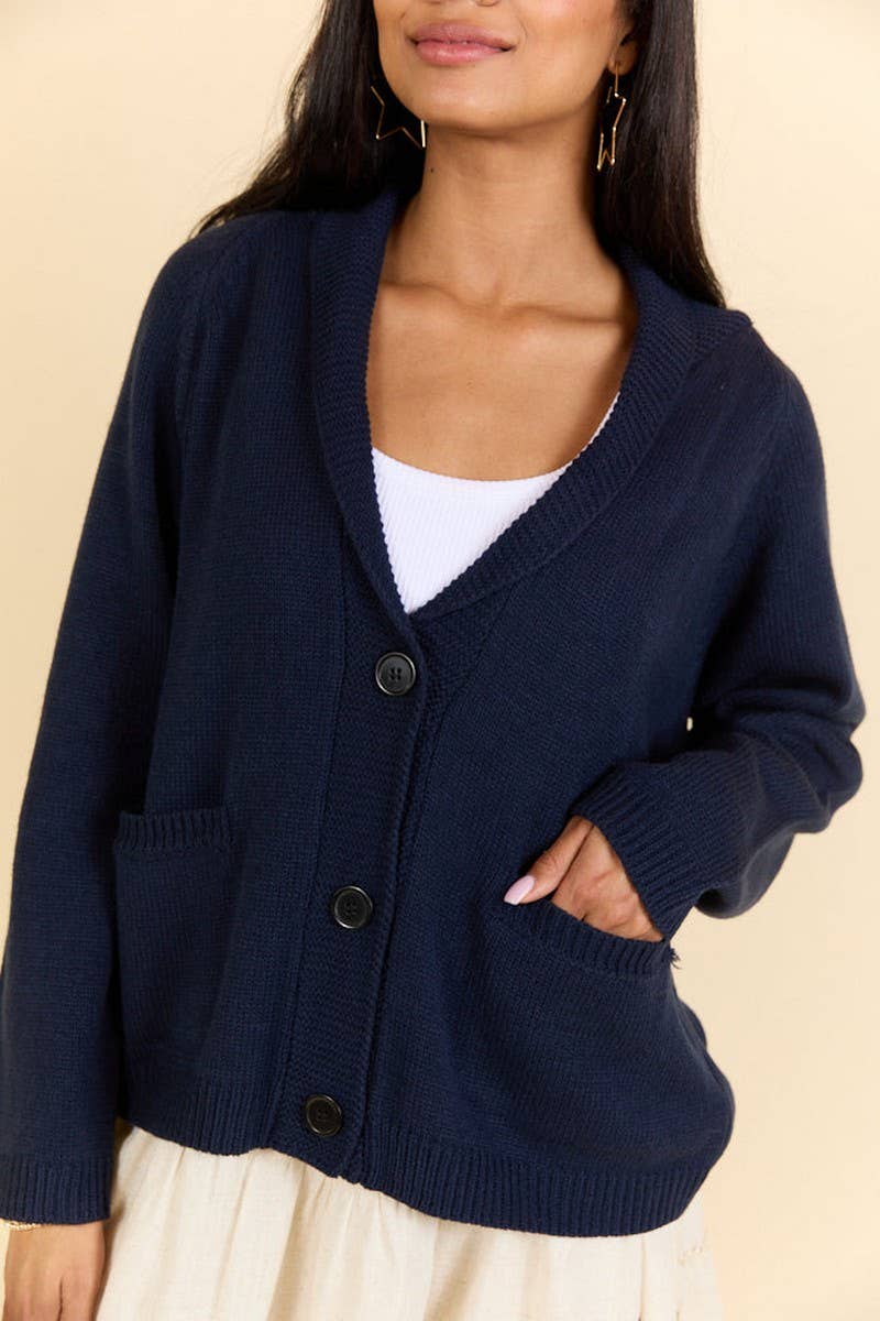 CWOCAL2360_FLAG PRINT V-NECK LOOSE KNIT CARDIGAN SWEATER