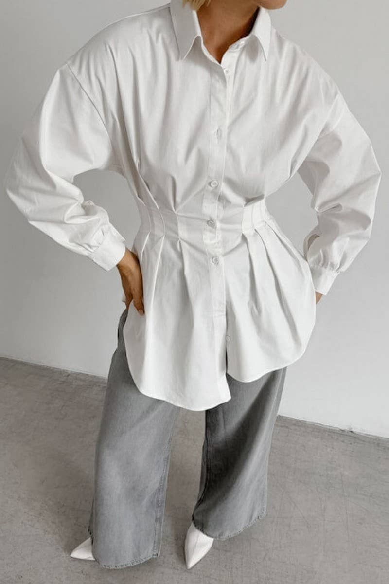 CWTSTL2592_WAISTED LONG-SLEEVED COMMUTER LONG SHIRT