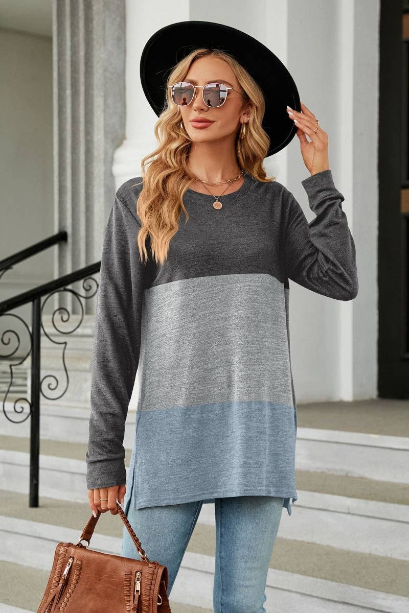 CWTBLL2818_CREW-NECK COLOR MATCHING LONG-SLEEVED TOP