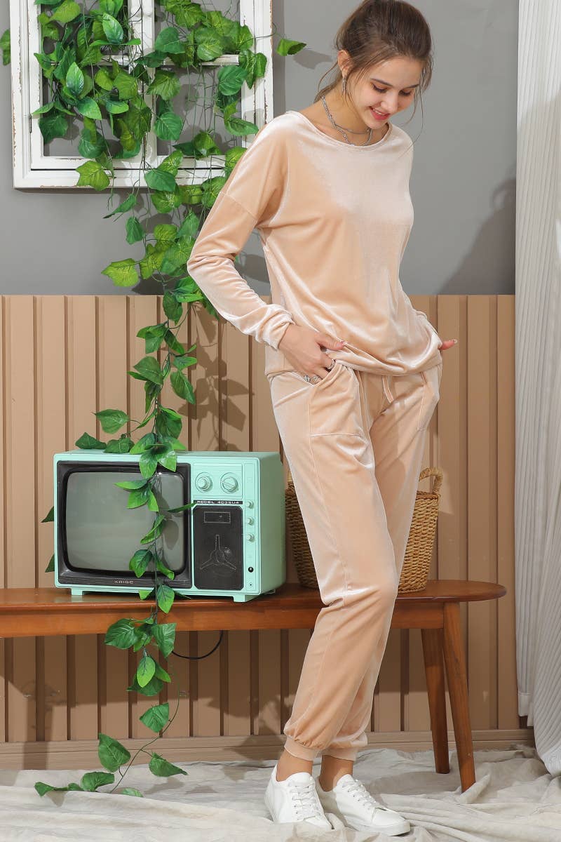 CWTTL1475_Velour Crewneck Long Sleeve Casual Pullover Shirts