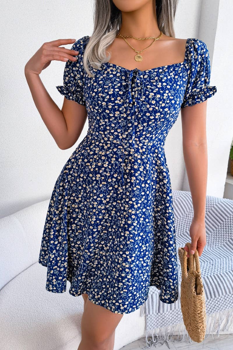 CWDSD4630_CASUAL FLARED SLEEVES FLORAL SWING DRESS