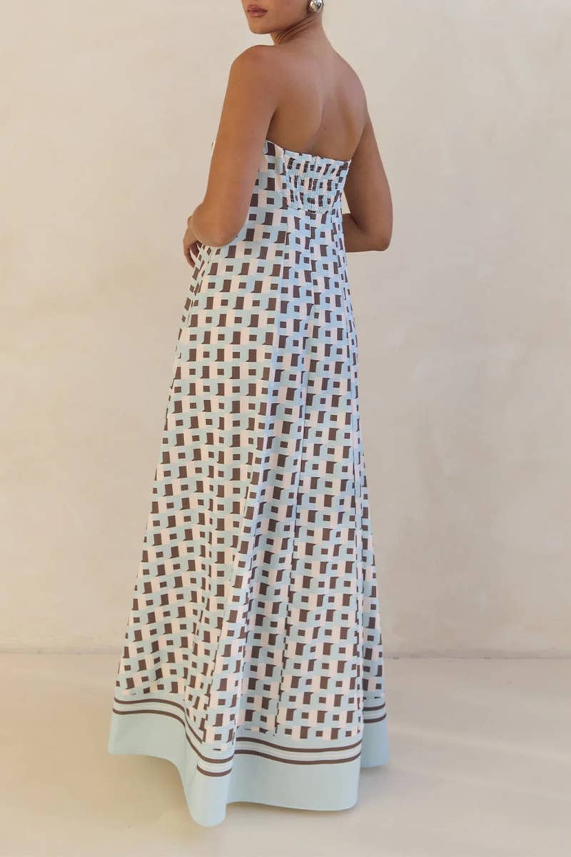 CWDMD5504_SUMMER SEXY STRAPLESS OFF-SHOULDER PRINTED DRESS