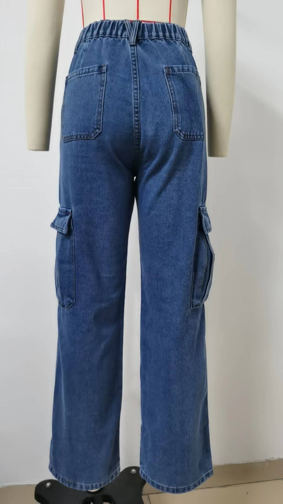 ELASTIC-WAISTED DENIM CASUAL CARGO PANTS