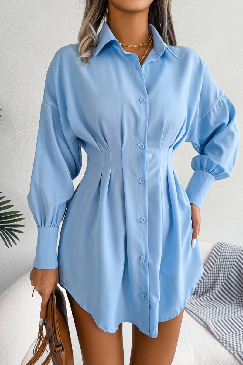 CWTSTL1200_LANTERN SLEEVE WAIST ASYMMETRIC SHIRT DRESS