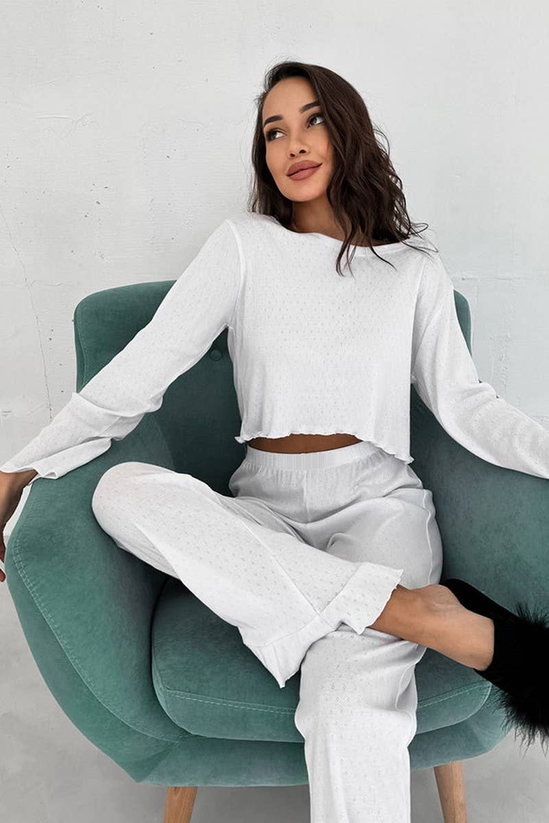 CWSPJ0292_RUFFLE STITCH LONG SLEEVE LONG PANTS PAJAMA SET