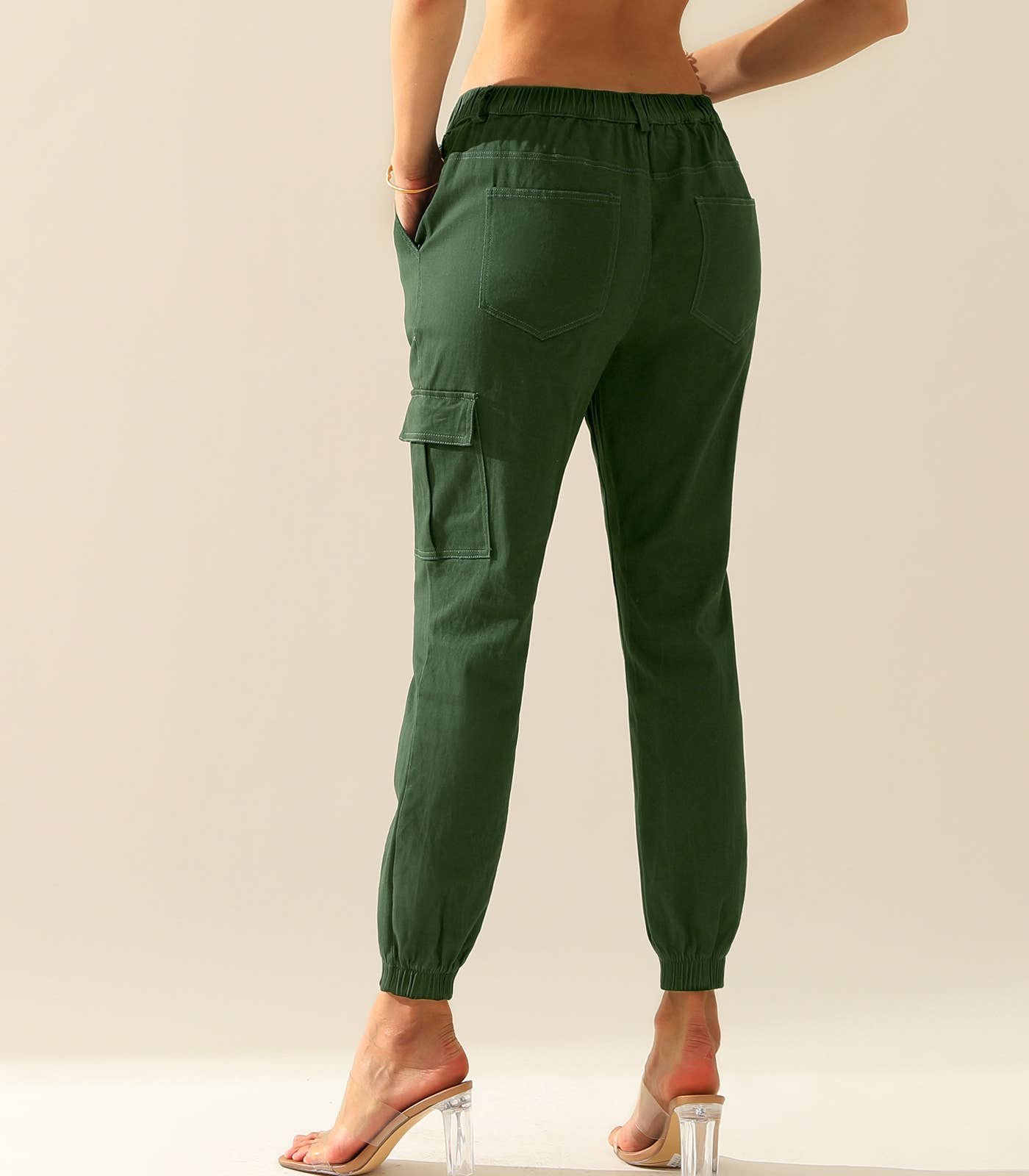 CWBLP400_Elastic Waist Cargo Pants Cotton Cargo Work Pants