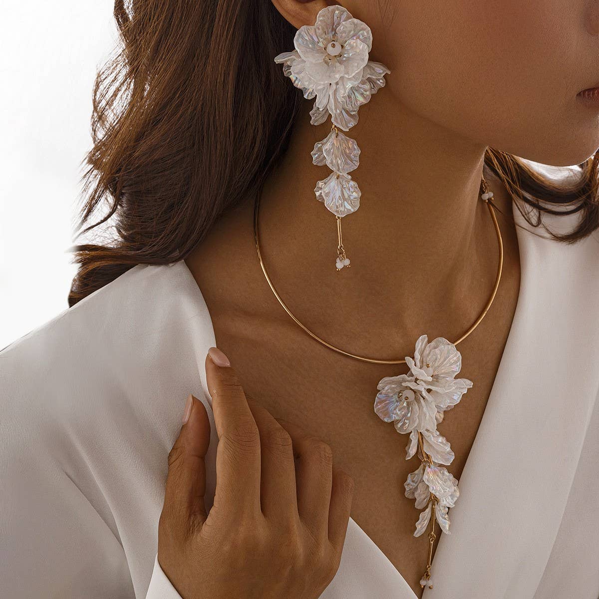 COLORFUL MERMAID FLOWER NECKLACE EARRING SET
