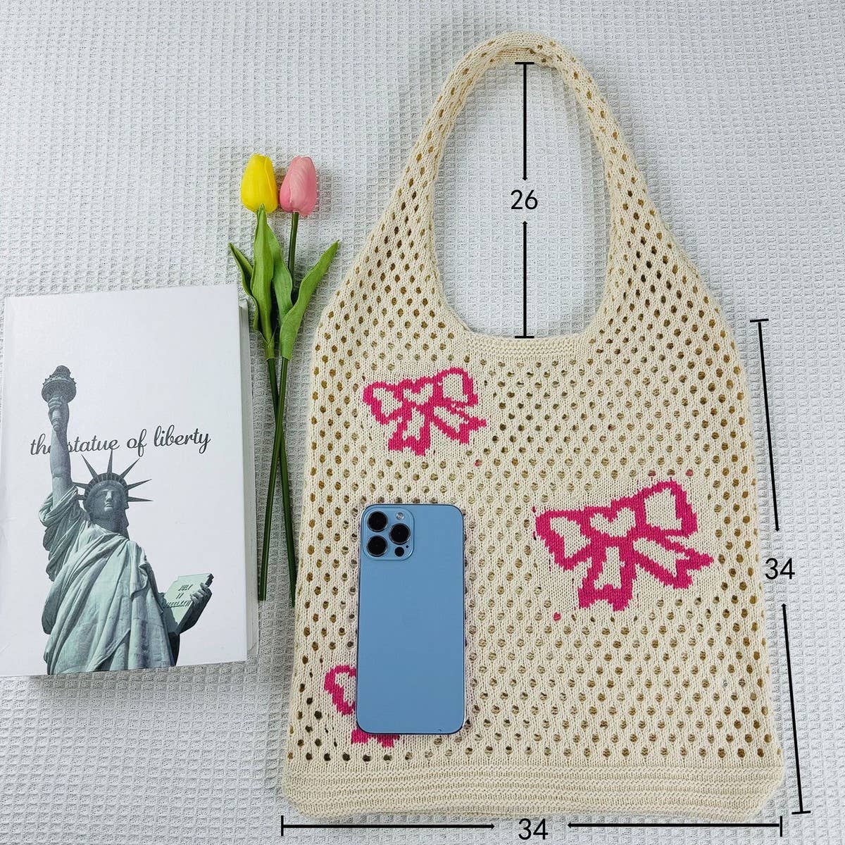 CWAB4580_BOW KNITTED WOVEN BEACH SHOULDER BAG