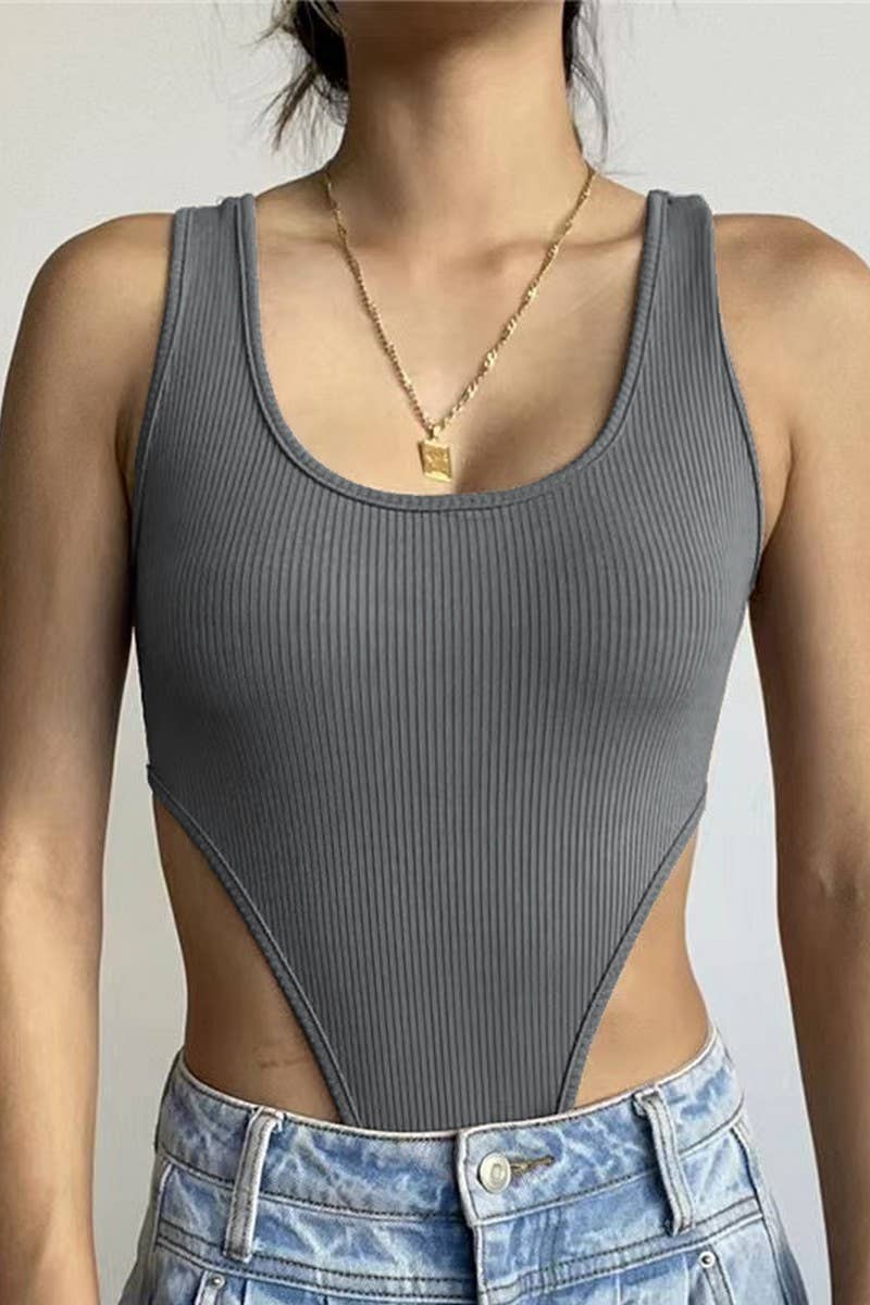 CWSBSSL0119_COTTON U-NECK VEST HIGH SLIT BODYSUIT