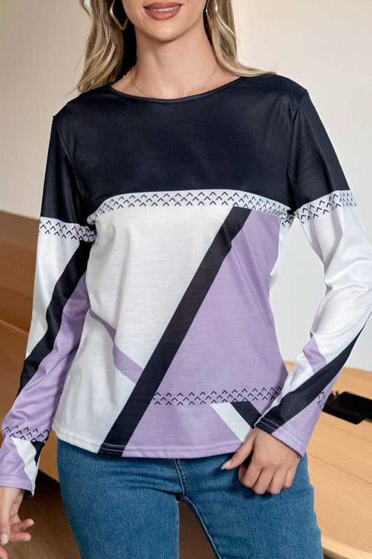 CWTBLL01155_GEOMETRIC COLOR-BLOCK LONG-SLEEVED T-SHIRT