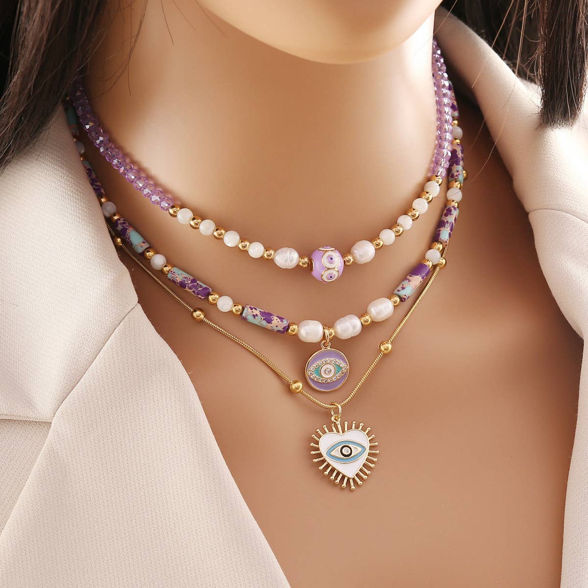FASHION NATURAL STONE EYE PENDANT NECKLACE_CWAJE0638