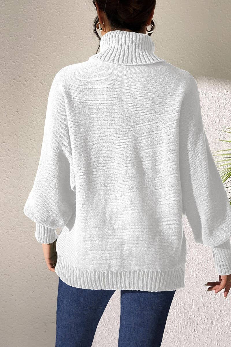 CWOCO00193_WOMEN TURTLENECK SOLID KNIT SWEATER WITH CROCHET