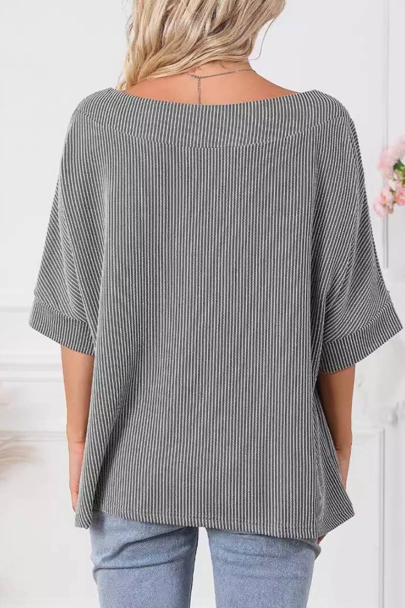 CWTBLS1345_CASUAL LOOSE ROUND NECK BAT-SLEEVED TOP
