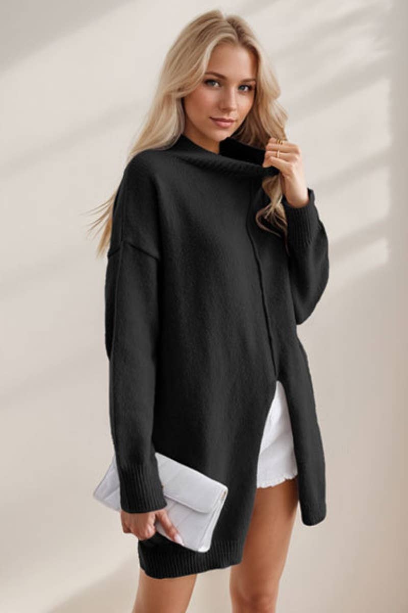 CWOSWL6732_TURTLENECK SWEATER WITH LONG SLEEVES AND SLIT
