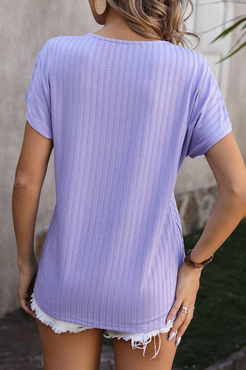 CWTBLS0916_V-NECK CHAIN JACQUARD TOP SHORT SLEEVE