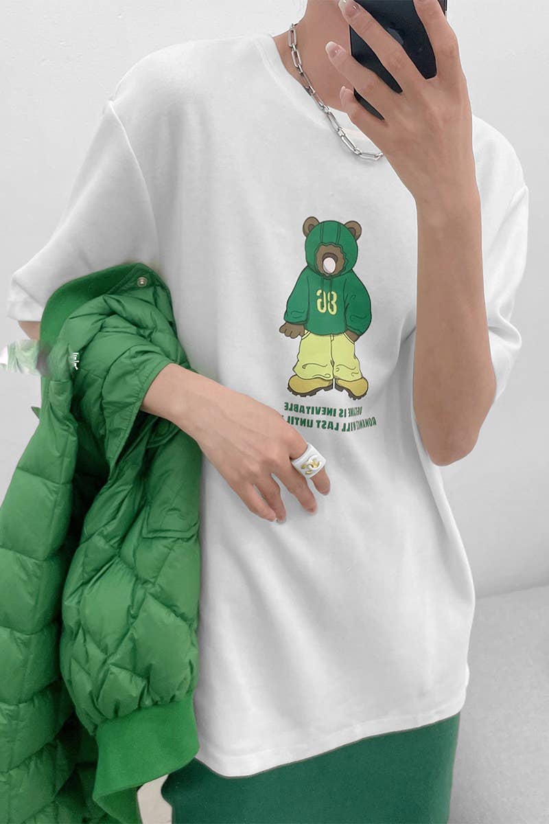 CWTTS1004_LITTLE BEAR PRINT ROUND NECK SHORT SLEEVE T SHIRT