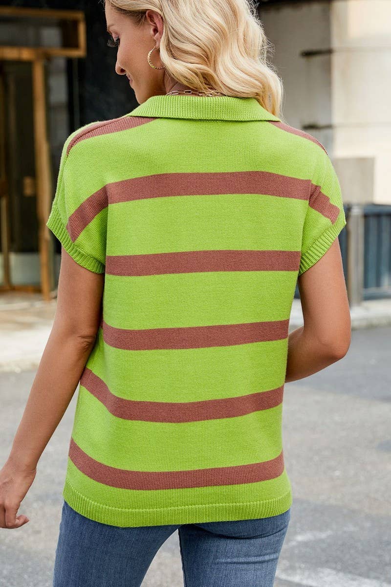 CWTBLS02496_LAPEL CASUAL STRIPED WAISTCOAT KNITTED VEST