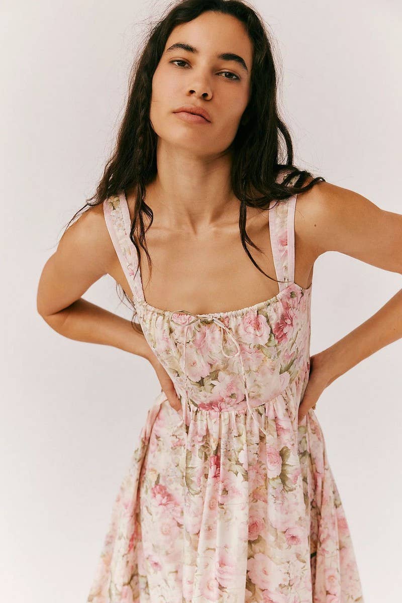 CWDHL1092_SUMMER PLEATED FLORAL SLING BOHEMIAN DRESS