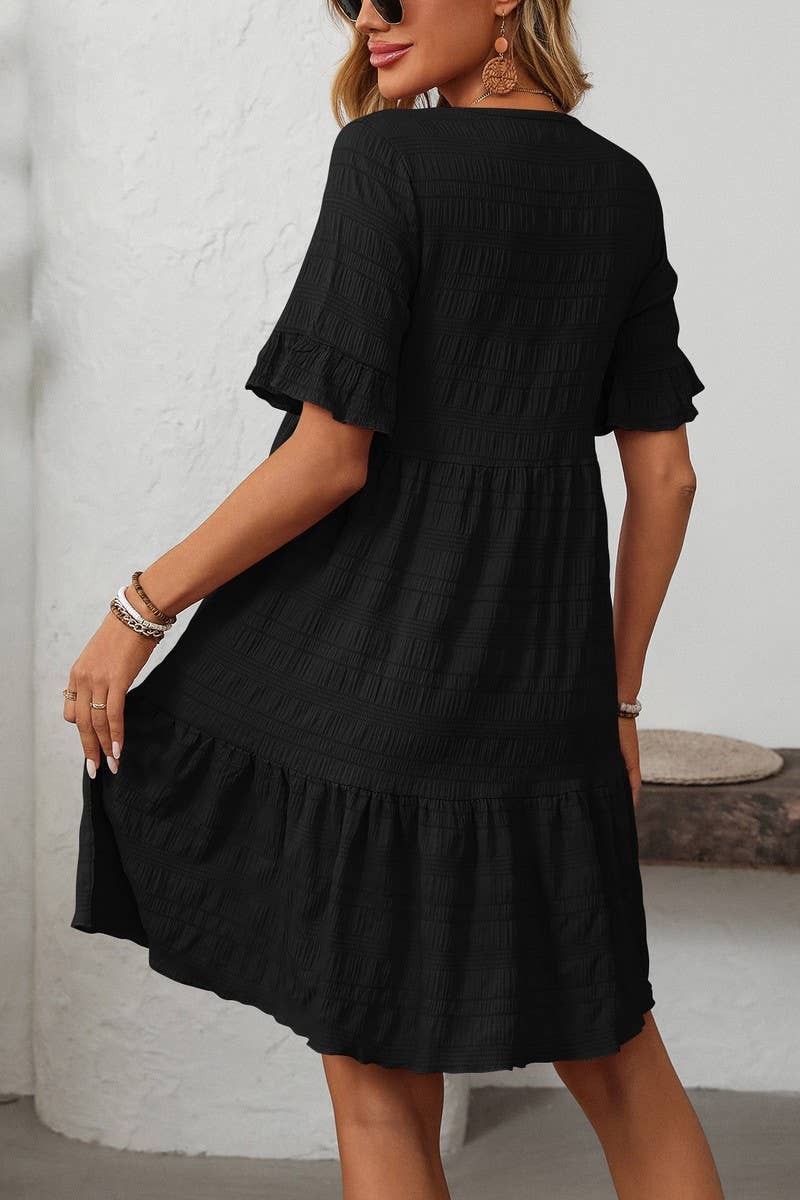 CWDSD7260_SOLID COLOR LOOSE CASUAL SHORT-SLEEVED DRESS