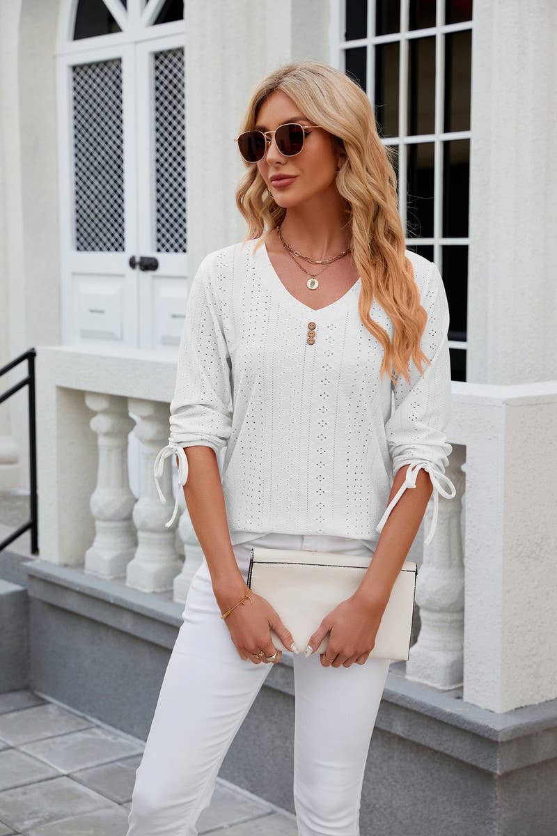 CWTTS0814_3/4 Sleeve V-Neck Knit Top