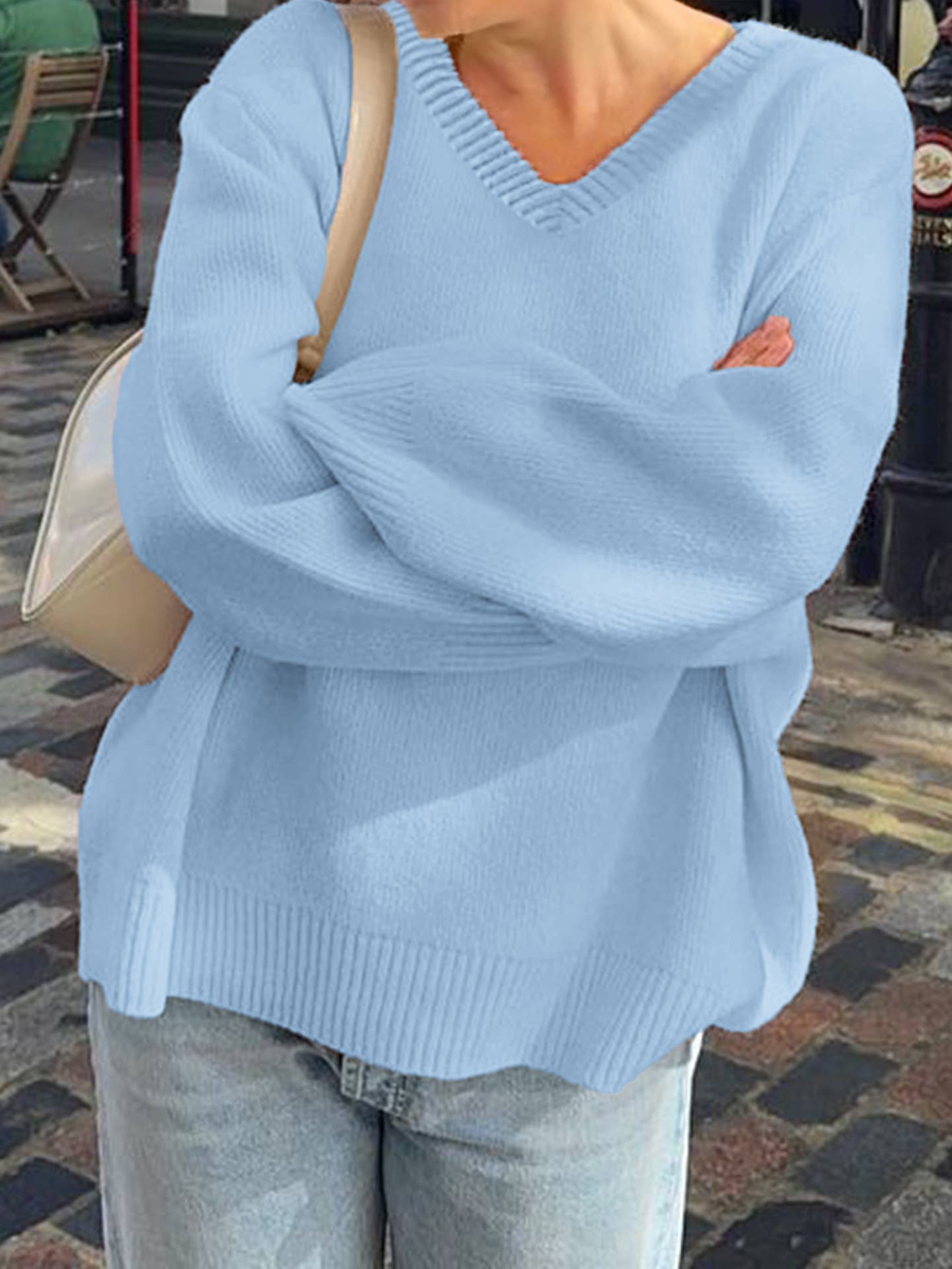 Casual simple solid-color long-sleeved Sweater