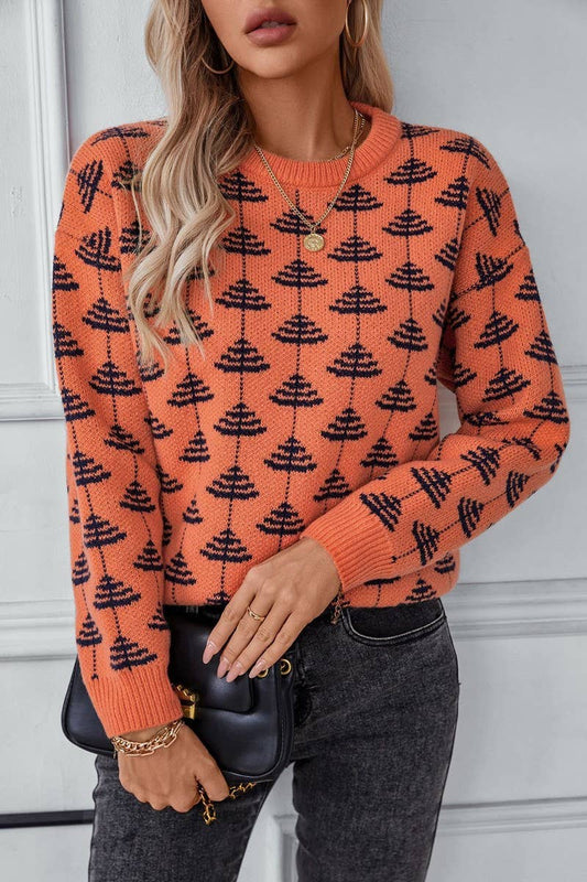 CWOSWL2929_JACQUARD PULLOVER LONG-SLEEVED KNITTED SWEATER