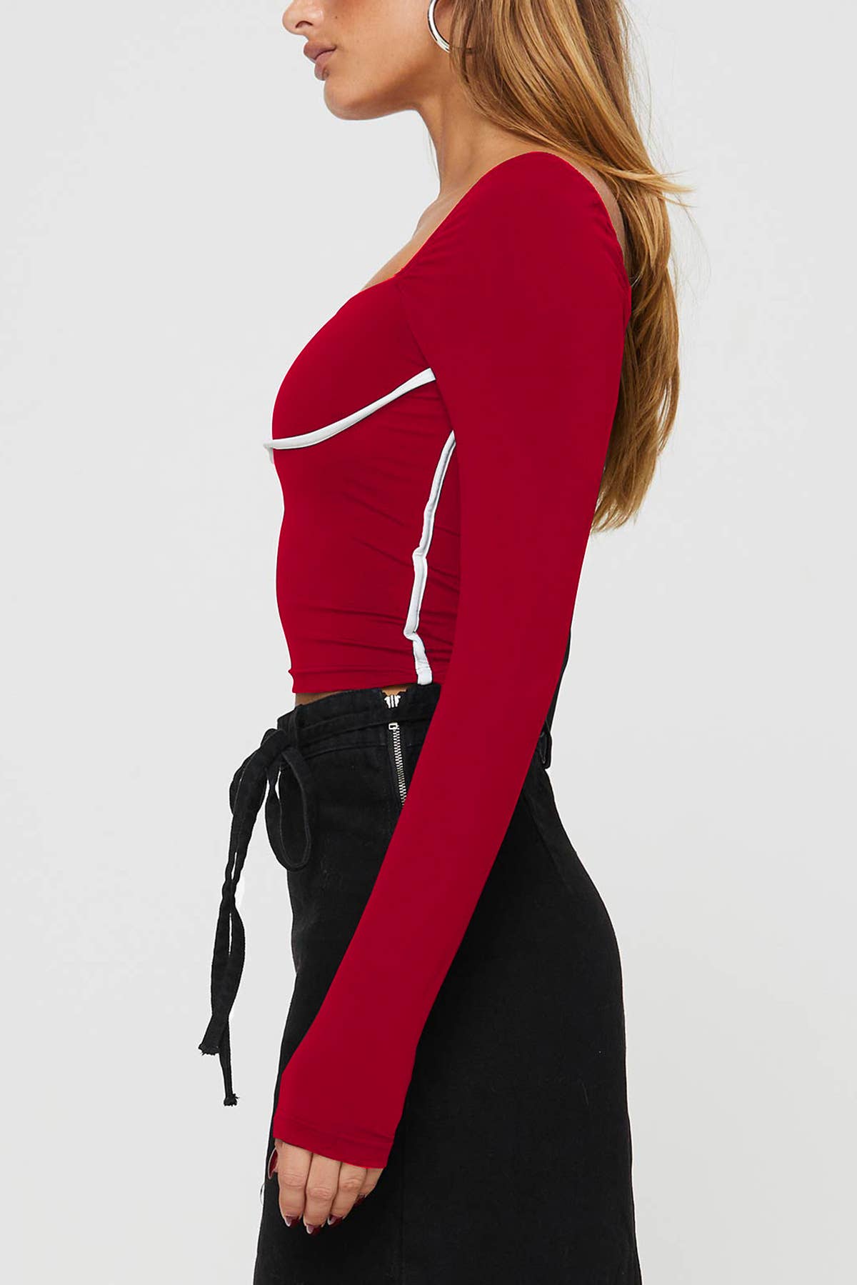 COLOR CONTRAST PATCHWORK SQUARE COLLAR SLIM SHIRT