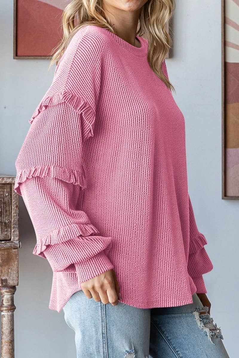 CWTBLL3202_BALLOON SLEEVE CREW NECK LAYERED SLEEVE PULLOVER