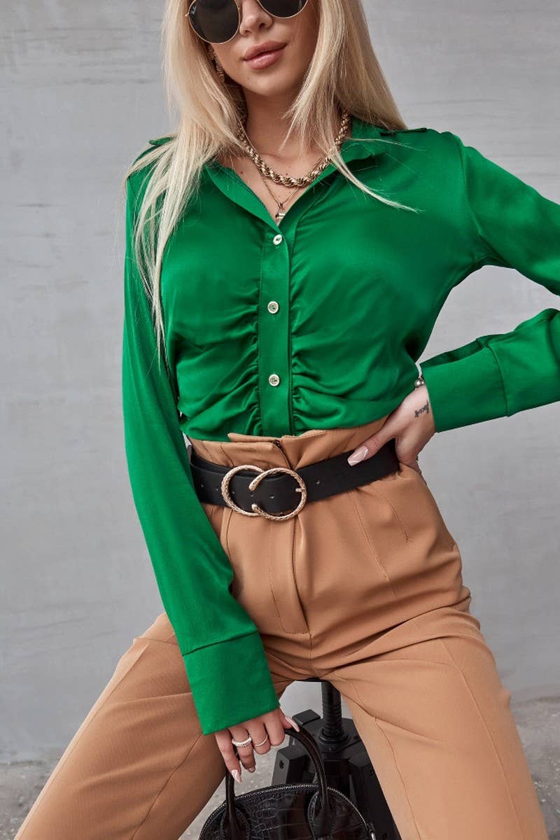 CWTBLL3697_SPRING AND AUTUMN PURE COLOR ELEGANT SHIRT