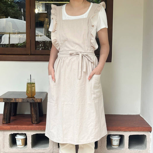 SOLID COLOR COTTON PASTORAL FLORAL SMOCK APRON_CWMM5829