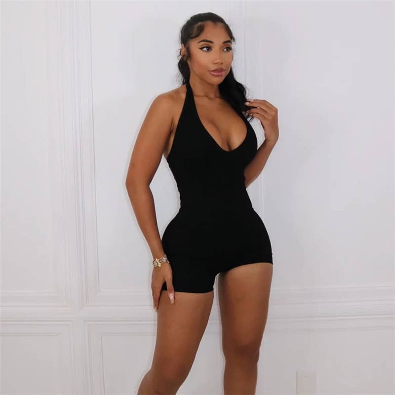 Casual Halter Neck Backless High Waist Romper