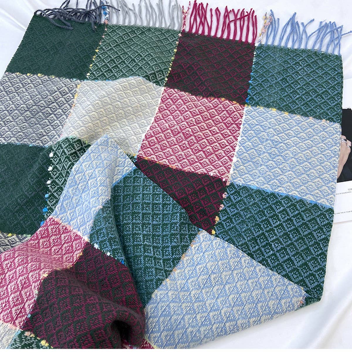 Plaid Faux Cashmere Scarf - Winter Tassel Wrap_CWASC1466