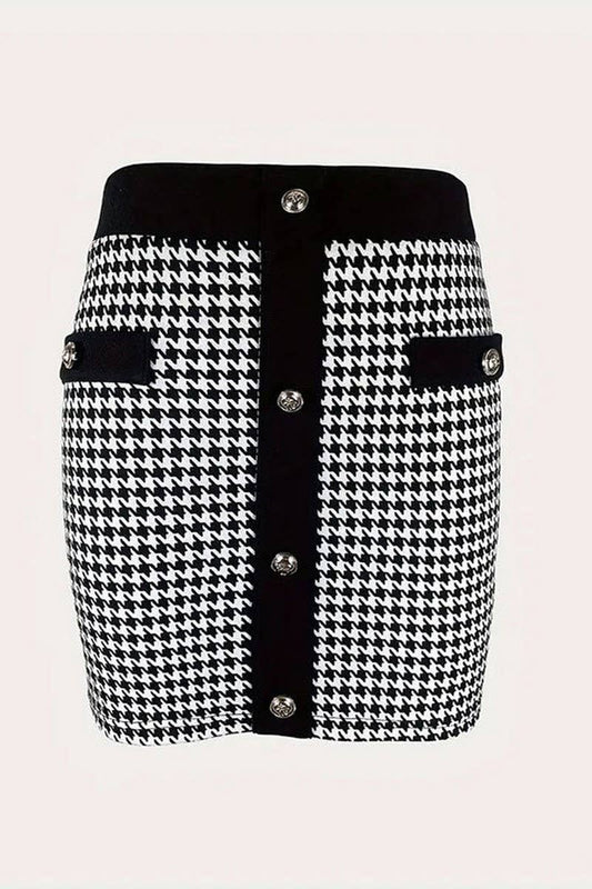 CWBSS0437_ELEGANT CONTRAST BUTTON SHORT STRETCH SKIRT