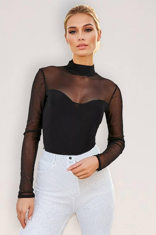 CWSBSL0153_SUMMER BLACK MESH LONG SLEEVE BODYSUIT
