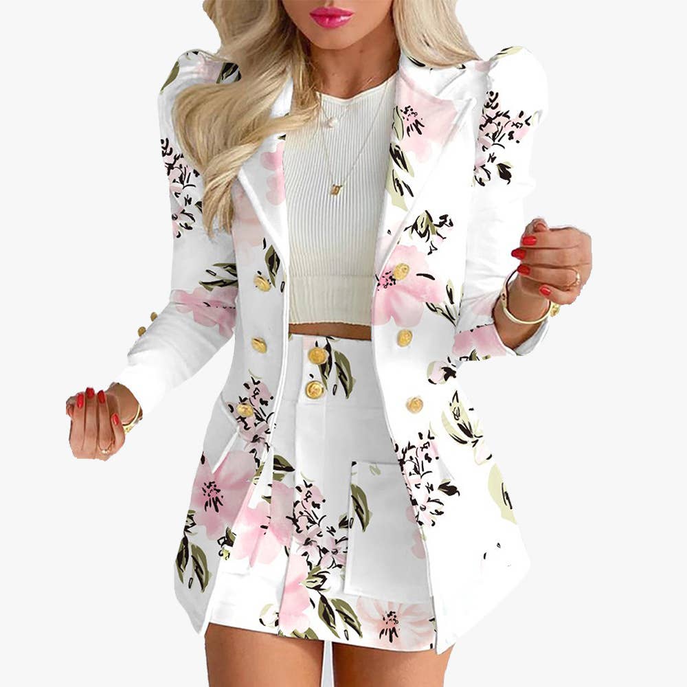 Fashionable printed puffed-sleeve suit jacket