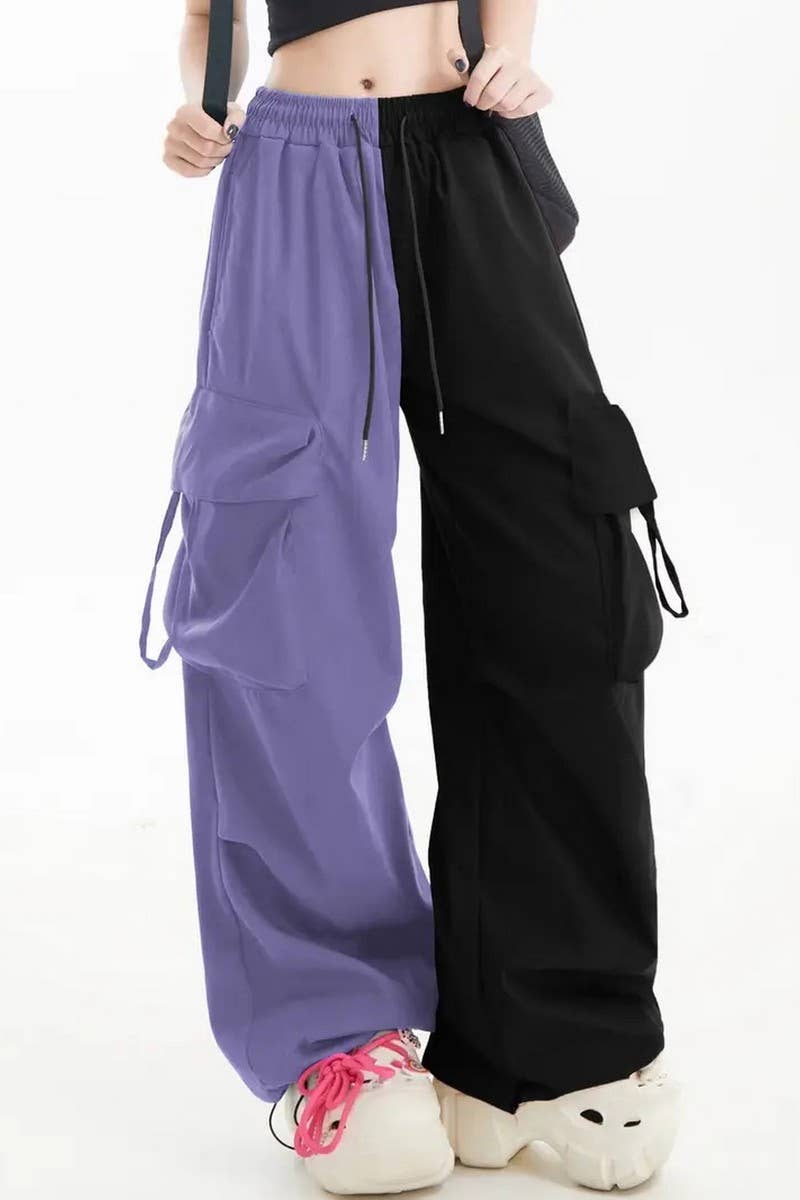 CWBLP2083_HIGH WAIST COLORBLOCK WIDE LEG STRAIGHT PANTS
