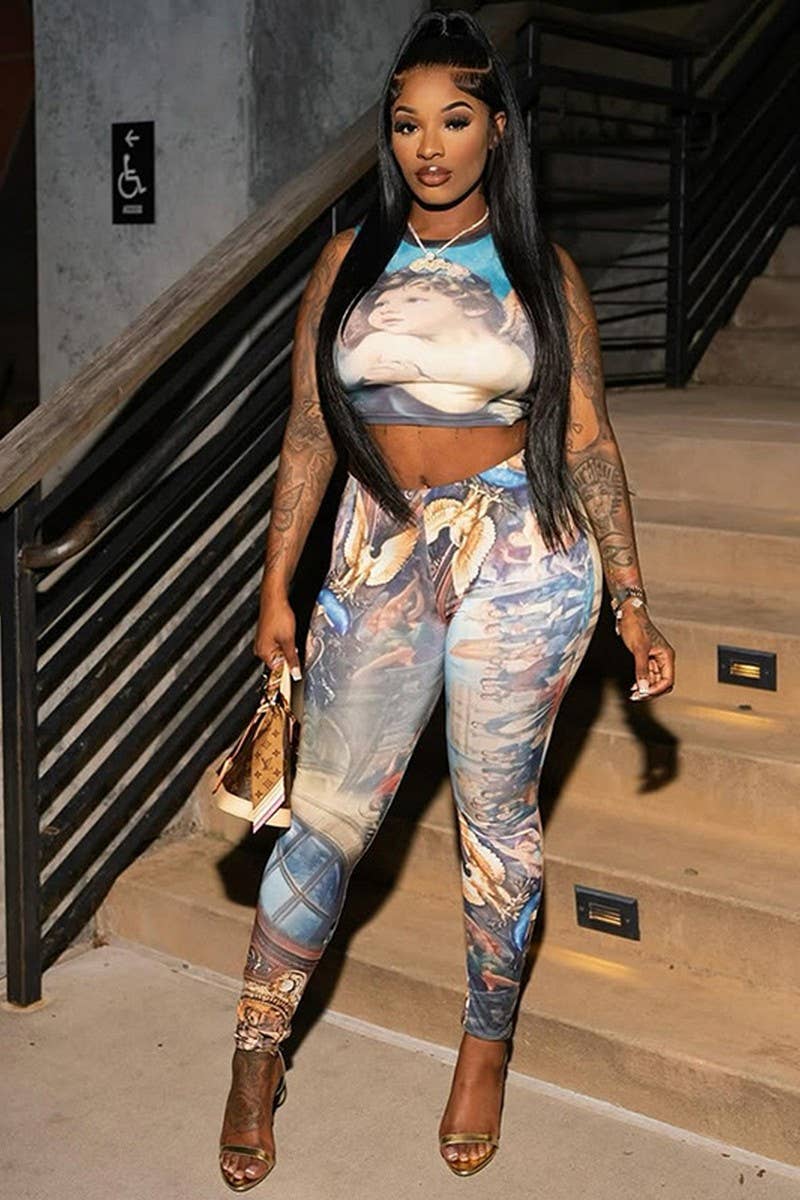 CWSS1286_SLEEVELESS NAVEL-EXPOSED SKINNY PANTS SET